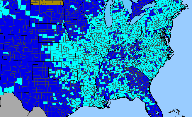 The range of Veronica arvensis
